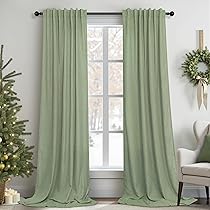 Vangao Tende in lino verde a righe, semitrasparenti, per cucina, 65 x