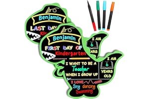 Erogeen First and Last Day of School Chalkboard Sign with 4 Liquid Chalk Markers -12''×11'' Double Sided Back to School Sign Photo Prop for Preschool Kindergarten (Dinosaur)
