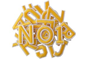 GUYI GYGYL, 72 toppe termoadesive con lettere e numeri, con lettere gialle e lettere ricamate all'alfabeto, dalla A alla Z, numeri 0 al 9, per vestiti, cappelli, calzini, jeans, accessori fai da te