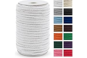 Uiopa Macrame Cord 5mm x 90m, Thick Macrame Rope 8-Strand Braided Cotton Rope, White Cotton Cord for Plant Hangers, Wall Hanging, Dream Catcher, Garden, DIY Projects