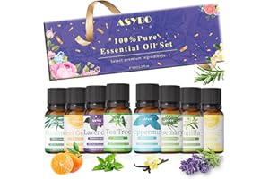 ASYBO Essential Oils Set, 8 x 10 ml Aromatherapy Fragrance Oils Set, 100% Pure Natural Essential Oil Gift for Diffuser, Humidifier, Massage, Soap Making, Candle Making