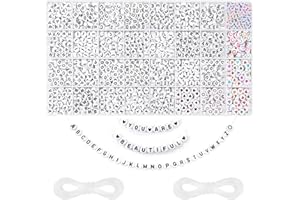 LAUCENTRAL 1600 Piezas Redondas Letras Abalorios para Pulseras, A-Z Abalorios, Colores Cuentas de Corazón y Sonrientes Con 2 Hilo Elastico para Niños DIY Hacer Pulseras Collares (7 X 4 mm)