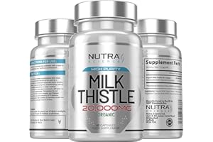 NUTRA SCIENCE Organic Milk Thistle Supplement (80% Silymarin) 20,000mg – Milk Thistle High Strength Tablets, 60 Vegan Capsules