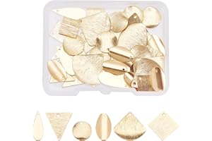 SUPERFINDINGS 48 Pcs 6 Styles Laiton Pendentifs Charms Réel 24K Plaqué Or Laiton Blanc Charms Triangle Ovale Carré Ventilateur avec Motif Texturé Estampage Tag Pendentif pour DIY Artisanat Fabrication
