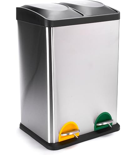 Poubelle De Cuisine à Pédale 2 X 20 L – Tri Sélectif – Couvercle Silencieux – Couleur Gris – Design élégant