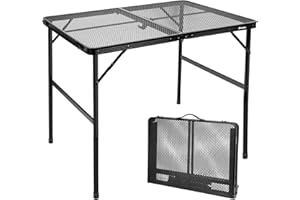 E EASTSTORM Tavolino Pieghevole da Campeggio 90×60cm，Tavolo Grigliato con Griglia in Metallo，2 Tavoli Regolabili in Altezza Portatile per Picnic Giardino Balcone Mercato Barbecue Spiaggia