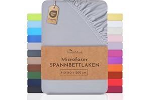 NatureMark - Prześcieradło z gumką z mikrofibry, wiele rozmiarów i kolorów, produkt markowy (140 x 200 – 160 x 200 cm, kolor srebrno-szary)