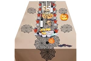 Amaxiu Runner da tavola di Halloween con tovaglietta da 4 pezzi, 72 x 18 pollici Runner da tavola in pizzo nero di Halloween Decorazione da tavola a ragnatela Decorazione da tavola di Halloween