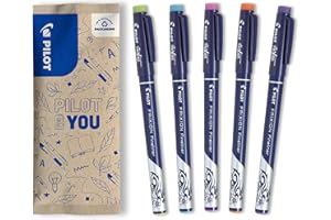 PILOT - Pack of 5 FriXion Fineliner - Erasable fiber tip Fineliner - Medium - Assorted Colors 1 Light Green 1 Light Blue 1 Pink 1 Orange 1 Violet