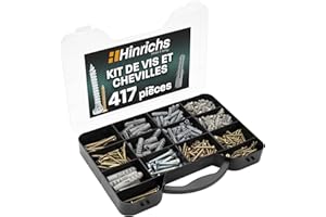HInrichs Kit de Vis et Cheville 417 Pièces – Boite avec 204 Cheville Beton de 4 Tailles + 213 Vis de 9 Tailles – Vis Placo