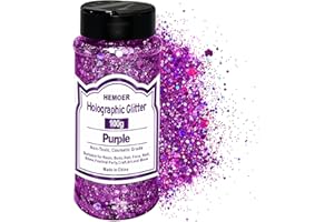 ‎HEMOER HEMOER Holographischer großer Glitzer, 100 g, lilafarbene Pailletten, für Gesicht, Körper, Haare, Epoxidharz, Pailletten, Gesicht, Festival, insgesamt 3,52 ml, Violett