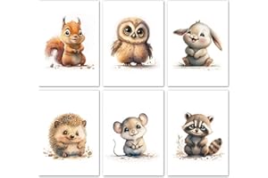 LAVEMA Obrazy do pokoju dziecięcego, dekoracja pokoju dziecięcego, szczęśliwe zwierzęta leśne, plakat A4, bez ramki, obrazy ścienne, dla chłopców i dziewczynek, dekoracja ścienna, obrazy zwierząt