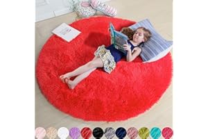 AMDREBIO Red Round Rug for Bedroom,Fluffy Circle Rug 4'X4' for Kids Room,Furry Carpet for Teen Girls Room,Shaggy Throw Rug for Nursery Room,Fuzzy Plush Rug for Dorm,Red Carpet,Cute Room Decor for Baby