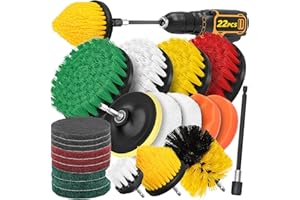 Aongray Drill Brush Attachment Set, 22pcs 1/4in Power Cleaning Brush with Scrub Pads + Extend Long Attachment, Scrubbing Brush for Cleaning Bathroom, Tile, Carpet, Grout, Car Wheels, Kitchen