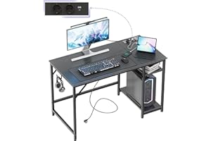 JOISCOPE Escritorio de Ordenador de Estudio, Mesa Escritorio con Toma de Corriente AC, Puertos USB y Type-C, Estante de Almacenamiento, Adecuado para Dormitorio y Oficina, 120 x 60 CM, Negro