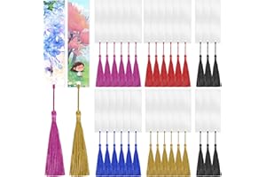 TOLENRE 30 Piezas Juego de Marcapáginas en Blanco, Rectangulares Marcador de Libro de Acrílico con 30 Borlas Coloridas, Marcapáginas Transparentes para Bricolaje, Cuaderno, Etiquetas de Regalo
