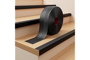 INMOZATA Stair Anti Slip Nosing，3M Vinyl Stair Edge Trim Non-Slip Self Adhesive Staircase Step Edge Protector Flexible Rubber Treads Edge Trim for Outdoor Indoor Stair(Black)