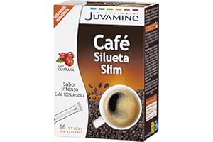 JUVAMINE - Café Silueta Slim - Sticks Café 100% Arábica - Sabor Intenso - Tueste Medio - Con Guaraná - Formato Práctico - 16 sticks
