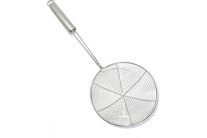 TIJAR® Skimmer, Oil Strainer, Stainless Steel, Ladle, Wire Skimmer Spoon, Spider Mesh Filter with Handle for Kitchen Frying Food, Pasta, Spaghetti, Noodle (13 CM)