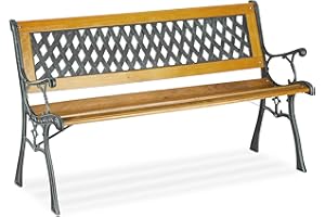 Relaxdays Banco Jardín, 2 Plazas, Madera Hierro Fundido, Balcón, Terraza, Rústico, 73x125x52 cm, Marrón Natural y Verde, 1 Pieza