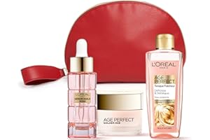 L’Oréal Paris – Trousse Cadeau Routine Éclat pour Peaux Matures – Éclat, Fraîcheur, Vitalité et Fermeté – Tonique Fraîcheur, Sérum-Huile Rosé, Soin Jour Rosé – Age Perfect Golden Age – 3 produits