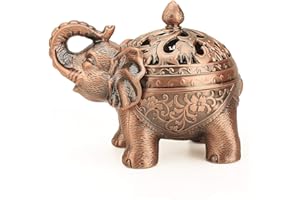LAUYOO Alloy Incense Holder Stand Elephant Cone Coil Incense Burner Ash Catcher with Lid, Aromatherapy Ornament Home Decoration for Indoor Outdoor Office (Red Copper)