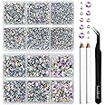 BEADSLAND Hotfix Rhinestones, 6080PCS AB Rhinestones for Clothes Crafts Mixed 6 Sizes with Wax Pencil and Tweezers Kit, SS6-SS30, Crystal AB