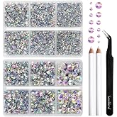 Beadsland Hotfix Strass,White Crystal AB,6 Assorted Sizes,6080 Pcs | SS6-SS30 Iron-on Strass for Clothing, Rhinestones Crysta