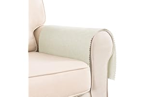 Hokibero Cream Armchair Cover for Arms Sofa Arm Protector Covers Armrest Slipcover for Recliner Chair Linen Armrest Cover for Living Room Couch Sofa Arm Covers, Set of 2, Scalloped Edge