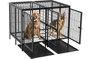 BingoPaw Jaula para Perros Mascotas XXL Fuerte Pesada 131x100x101cm Jaula Extra Grande con Divisor de Metal Extraíble Caseta Doble de Metal Resistente para 2 Perros Medianos Grandes Interior Exterior