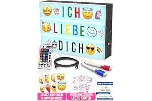 TRICASE HAMBURG Caja de Luz Mensaje con 254 Letras y Emojis - 8 Emojis XXL, Mando a Distancia, USB 1,5 m, 2 Marcadores - Caja de Luz 16 Colores, Decoración Hogar | Idea de regalo de cumpleaños y Navidad de mesa d luz