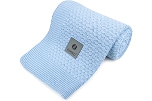 PIMKO 100% koc bambusowy kocyk dla niemowląt z dzianiny kocyk do przytulania dla chłopców i dziewcząt miękki i przytulny idealny do domu odpowiedni dla alergików naturalny rozmiar 80 x 100 cm (Blue)