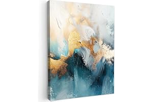 MuchoWow© Impression sur Toile Photo Peinture 50x70 cm Tableau Decoration Murale Chambre Salon Maison Deco Cuisine Abstrait - Art - Or - Bleu