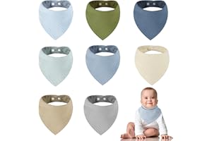 URMYWO Bavoirs Bébé Bandana,8pcs Bavoirs Bebe Triangle Bavoirs Bebe 100% Coton Pour Bebe Soft et Absorption de L'eau Avec 4 Bouton Réglable,Pour Unisexe Bébé (Bébé garçon)