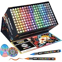 Yatrosynth 12 Colori Pennarelli Acrilici Doppia Punta, Punta Fine Pennello e Punta Media Set Pennarelli, per Dipingere Sassi, Tessuti, Metallo, Vetro, Tela, Ceramica, Plastica