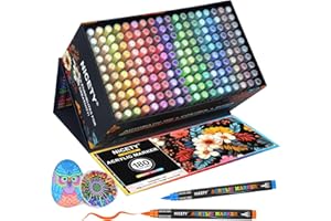 NICETY 180 Couleurs Feutres Acryliques – Marqueurs Pinceaux pour Peinture sur Pierre, Bois, Verre, Céramique – Pointe Pinceau 1-6mm, Marqueurs Acryliques à Base d’Eau pour Adultes