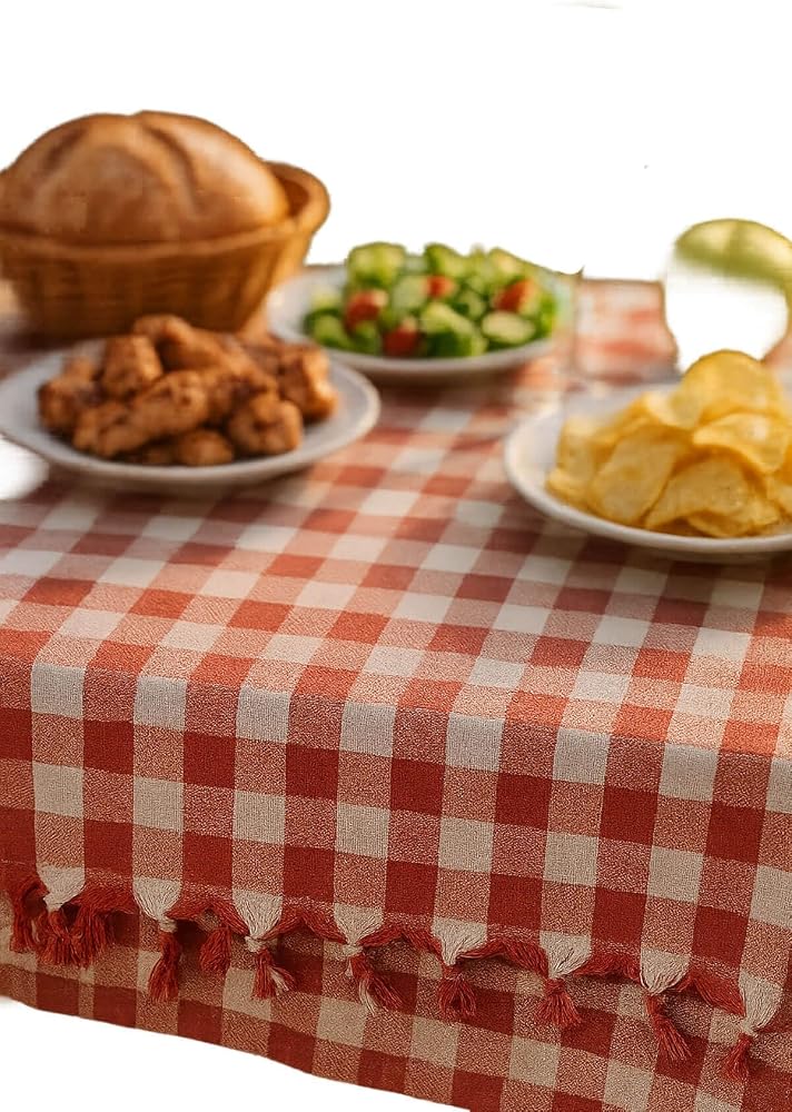 Hepsine Rakip 150x150 Cm Kareli Yer Sofra Bezi Piknik Masa Örtüsü Saçaklı Kırmızı