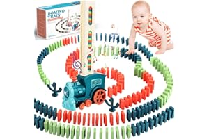 UCAMP Zestaw Zautomatyzowanej Kolejki Domino dla Dzieci, z 200 Klockami Domino, Elektryczny Pociąg ze Światłem i Dźwiękiem, Edukacyjna Zabawka dla Chłopców i Dziewczynek w Wieku 3 4 5 6 7 8 Lat
