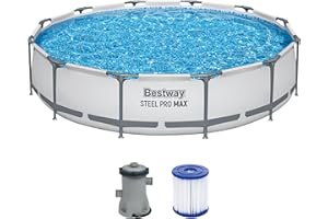 Bestway Steel Pro MAX Frame Pool-Set mit Filterpumpe Ø 366 x 76 cm, lichtgrau, rund, Grau