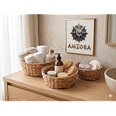 Doğal El &Ouml;rg&uuml;s&uuml; Muz Lifi Hasır Yuvarlak Sepet Seti, 3'l&uuml;, Banyo Organizer, Ekmek ve Havluluk, Hediyelik &Ccedil;eyiz 25 cm, 20 cm, 1
