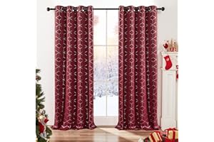 ‎DECONOVO Deconovo Fenstervorhang Weihnachten Vorhänge Lichtundurchlässig Kälteschutz Hitzeschutz, Blickdichter Vorhang mit Ösen Lärmschutz, Vorhänge Weihnachtsdeko, 138x132 cm(HöhexBreite), Rot, 2er Set