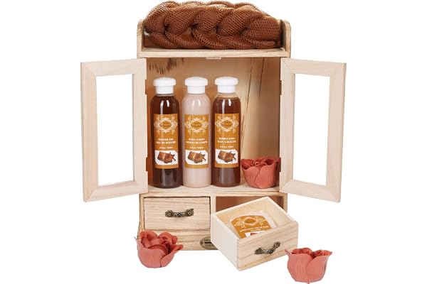 BRUBAKER Cosmetics - Coffret de bain - Chocolat - 10 Pièces - Armoire en Bois - Idée cadeau