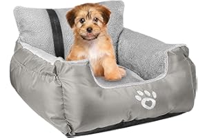 FRISTONE Dog Car Seat, Dog Booster Car Seat Travel Carrier with Clip-on Safety Leash and Storage Pocket Dog Seat for Puppy, Small Pet Comfortable and Anti-Slip - Silver Gray