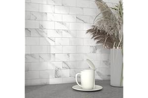 BeNice Samoprzylepne płytki ścienne 3D, kuchnia, mozaika, naklejki na płytki, trawertyn, efekt kamienia, łazienka, wodoodporne, odklej i przyklej (biały brzuch, rybi brzuch, 10 arkuszy)