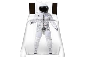 LOUSSIESD Set di biancheria da letto con motivo astronauta per letto singolo e spazio esterno stampato con decorazione per adulti e bambini, set di biancheria da letto con lacci a cerniera