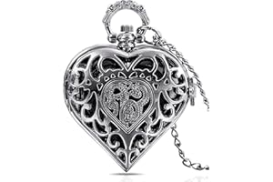 Infinite U Corazón Hueco Colgante Reloj de Bolsillo de Cuarzo para Mujer Collar con Cadena Larga Plateado