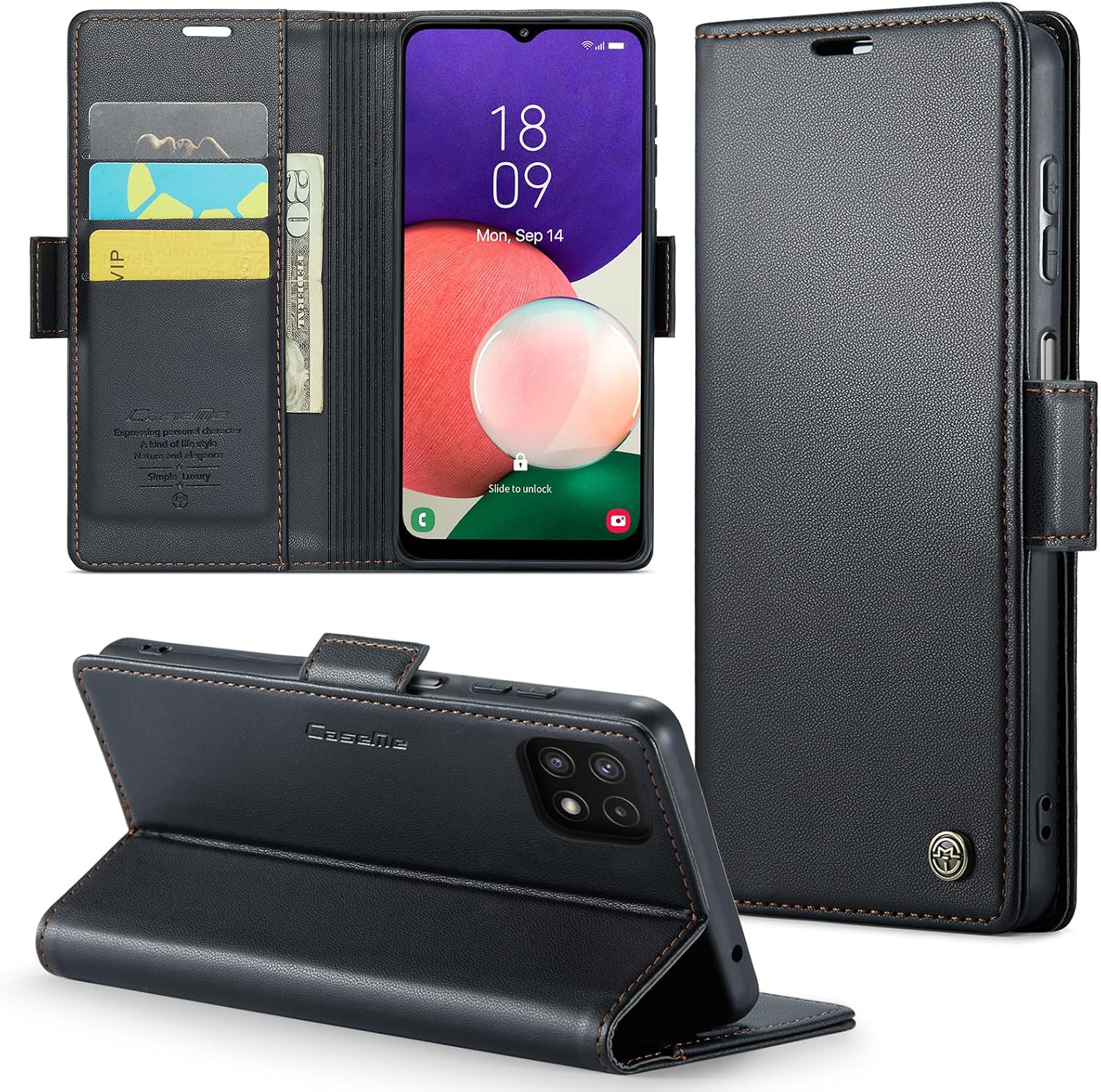 Phernykas for Samsung Galaxy A22 5G(Not compatible A22 4G) Wallet Case with Card Holder, Kickstand RFID Blocking Magnetic Closure Protective Leather Case for Samsung A22 Flip Case Wallet - Black