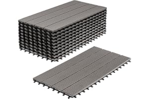 Ventanara® WPC Holz Kunststoff Fliesen Terrassenfliesen Klickfliesen Balkonfliesen 11 Stück = 2m² (30 x 60 cm, Grau Standard)