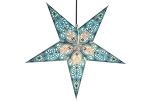 ‎GURU SHOP GURU SHOP Faltbarer Advents Leucht Papierstern, Weihnachtsstern 60 cm - Menor Türkis, Star Fensterdeko