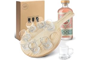 SMART-PLANET Smart Planet - Plateau de service pour eau-de-vie - En bois de hêtre - 8 verres à eau-de-vie - Avec inscription « Schnapsrunde » - Dotée de poignée - Idéal pour soirée liqueur ou comme cadeau